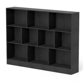 Librero de 10 Cubos Organizador de Almacenamiento de 3 Niveles Anticaída Estante de Exhibición 140 cm para Sala de Estar Dormitorio Negro