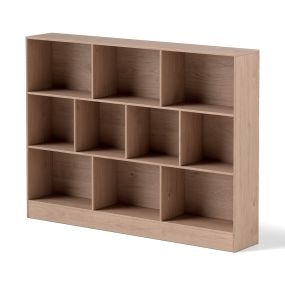 Librero de 10 Cubos Organizador de Almacenamiento de 3 Niveles Anticaída Estante de Exhibición 140 cm para Sala de Estar Dormitorio Natural