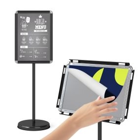 Juego de 2 soportes de pie A3 de metal negro para carteles y menús, altura ajustable y giratorio