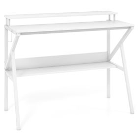 Escritorio pequeño con soporte para monitor, gancho colgante y estante adicional 100 x 48 x 81,5 cm blanco