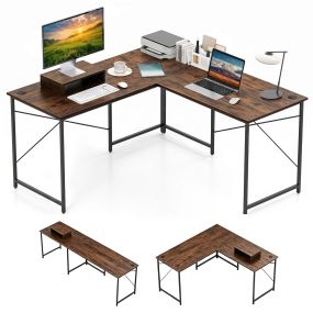 Escritorio en L modular para dos personas estilo industrial 150 x 150 x 75 cm marrón y negro