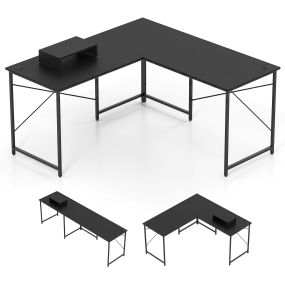 Escritorio de esquina 2 en 1 para dos personas con orificios para cables 150 x 150 x 74,5 cm negro