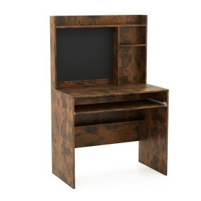 Escritorio para computadora con tablero magnético, estante y bandeja para teclado, marrón