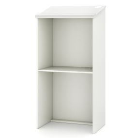 Soporte para altavoces con estante y orificios para cables, madera, blanco, 58 x 40 x 116,5 cm