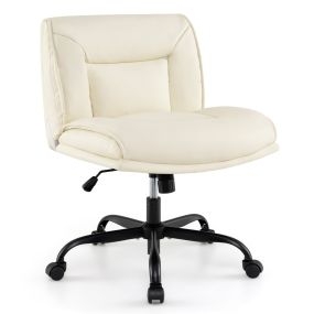 Silla de escritorio sin brazos de PU, altura ajustable, giratoria 360°, blanca, 72 x 72 x 82-90 cm