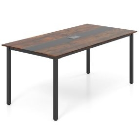 Mesa de reunión rectangular 180 x 90 cm para 8-10 personas con orificio para cables marrón