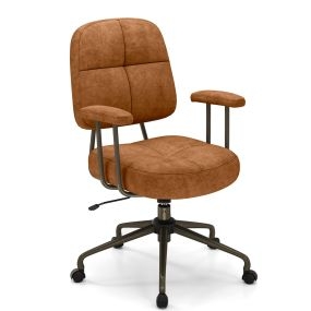 Silla de oficina giratoria ajustable tapizada en gamuza marrón con respaldo y reposabrazos 68 x 68 x 97-103 cm