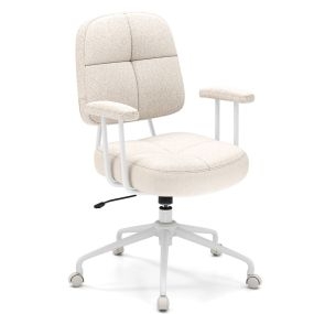 Silla de Trabajo Giratoria Ajustable Tapizada en Chenille con Respaldo Acolchonado y Reposabrazos Beige