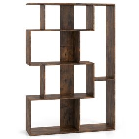 Librería en forma de S de 4 niveles con 6 compartimentos abiertos y antivuelco 80 x 30 x 119 cm marrón