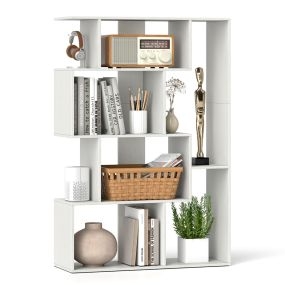 Librería en forma de S de 4 niveles con 6 compartimentos abiertos y 2 antivuelco 80 x 30 x 119 cm blanco