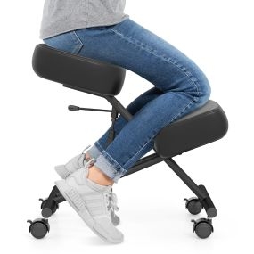 Taburete corrector de postura con asiento inclinado, ruedas universales bloqueables y cojines de espuma gruesos negro