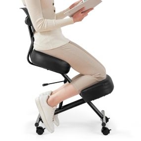 Silla Ergonómica de Rodillas con Respaldo Asiento Inclinado Ruedas Universales Bloqueables Negro
