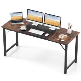 Mesa escritorio industrial 160 x 60 cm marco metálico triangular marrón y negro
