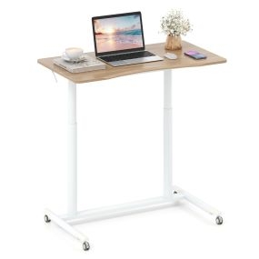 Escritorio regulable en altura en C con ruedas bloqueables estructura metálica natural 95 x 52 x 70-106 cm