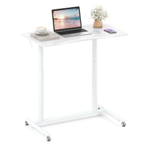 Escritorio regulable en altura en C con ruedas bloqueables, metálico, blanco 95 x 52 x 70-106 cm