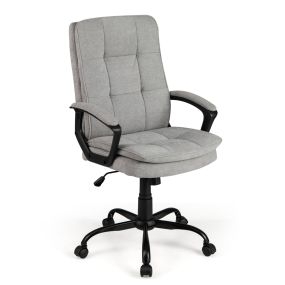 Silla de oficina ergonómica gris con altura ajustable, transpirable, ruedas y reposabrazos