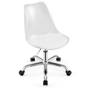Silla de oficina acrílica transparente con ruedas, asiento giratorio, cojín de cuero y altura ajustable