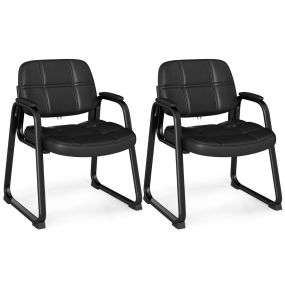 Juego de 2 Sillas de Recepción de Similcuero con Reposabrazos Acolchados para Sala de Esperas Conferencias 64 x 60 x 82,5 cm Negro