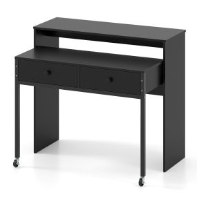 Escritorio de computadora retráctil con cajones y ruedas 100 x 63 x 88 cm negro