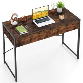 Escritorio de oficina marrón 111 x 48 x 76 cm con 2 cajones y soportes en X