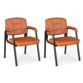 Conjunto de 2 sillas de invitado grandes y altas con estructura metálica y reposabrazos acolchados, café