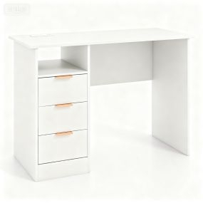 Mesa de ordenador de oficina con 3 cajones, toma de corriente y puertos USB, 108 x 48 x 76 cm, blanco