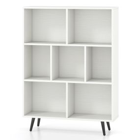 Estantería de 3 niveles con 7 cubos, patas de metal y antivuelco 80 x 24 x 107 cm blanco