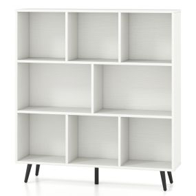Estantería de 3 niveles con 8 cubos, patas de metal y antivuelco, 100 x 24 x 107 cm, blanco