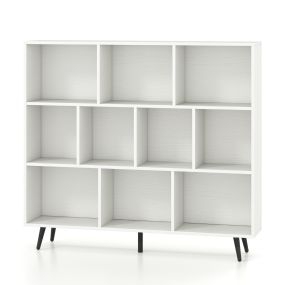 Estantería de 3 niveles con 10 cubos, patas de metal y antivuelco, 120 x 24 x 107 cm, blanco
