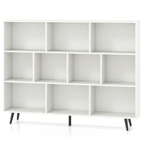 Estantería de 3 niveles con 10 cubos, patas de metal y antivuelco, 100 x 24 x 107 cm, blanco