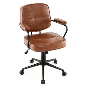 Silla de Oficina Ergonómica Estilo Mediados de Siglo con Reposabrazos Acolchados Giratoria y Ajustable en Altura con Ruedas Marrón