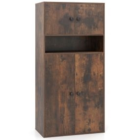 111 cm Librería con 4 Puertas Organizador de Almacenamiento Moderno de 4 Niveles con Estantes Ajustables Gabinete de Exhibición Marrón