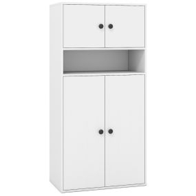 111 cm Librería con 4 Puertas Organizador de Almacenamiento Moderno de 4 Niveles con Estantes Ajustables Gabinete de Exhibición Blanco