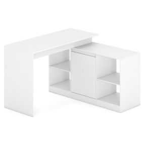 Escritorio en Forma de L Reversible con Gabinete de 2 Vías y 4 Compartimentos Estación de Trabajo Moderna para Hogar Blanco