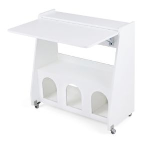 Mesa Escritorio Plegable Móvil con un Ala Plegable Estante Abierto y 3 Compartimentos con Ruedas para Espacios Reducidos Blanco