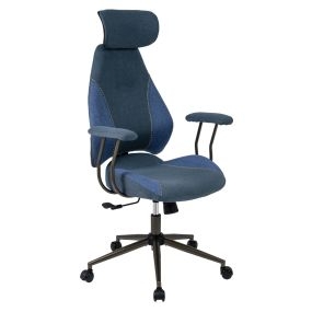 Silla ergonómica de oficina con respaldo basculante, reposacabezas 2D y tejido de lino azul