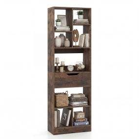 Estantería librería industrial delgada 8 espacios con cajón 50 x 24 x 155 cm marrón