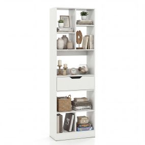 Estantería librería delgada de 8 espacios con cajón, 50 x 24 x 155 cm, blanco