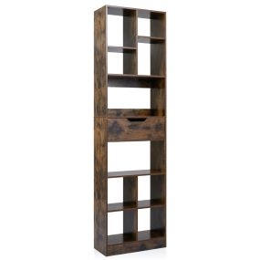Estantería 180cm con Cajón 10 Cubos 2 Antivuelco Almohadillas Antideslizantes para Salón Estudio Oficina Marrón Rústico
