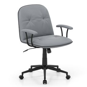Silla de oficina ajustable con balanceo, reposabrazos acolchados y ruedas suaves, gris