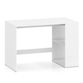Mesa de Oficina de 112x60 cm con 2 Estantes Abiertos y Almohadillas Antideslizantes Blanco Madera para Salón o Dormitorio