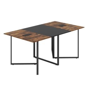 Mesa de conferencias grande 180 cm para 6-8 personas con 2 pasacables diseño industrial café