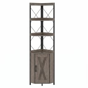 Armario de esquina alto con estantes abiertos y armario inferior 39 x 39 x 178 cm roble gris