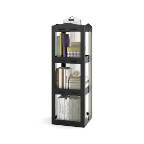 Estantería 3 Niveles Giratoria Plegable Biblioteca Giratoria 360° con Base Giratoria Torre de Estantería de Estante para Esquinas Negro
