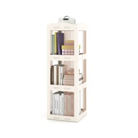 Estantería 3 Niveles Giratoria Plegable Biblioteca Giratoria 360° con Base Giratoria Torre de Estantería de Estante para Esquinas Blanco
