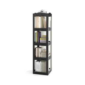 Estantería 4 Niveles Giratoria Plegable Biblioteca Giratoria 360° con Base Giratoria Torre de Estantería de Estante Alto Negro