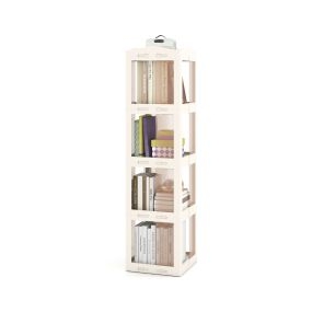 Estantería 4 Niveles Giratoria Plegable Biblioteca Giratoria 360° con Base Giratoria Torre de Estantería de Estante Alto Blanco