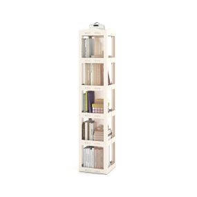 Estantería 5 Niveles Giratoria Plegable Biblioteca Giratoria 360° con Base Giratoria Torre de Estantería de Estante Alto Sala Estudio Blanco