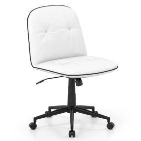 Silla de oficina giratoria sin brazos, altura ajustable, función mecedora, ruedas, blanco