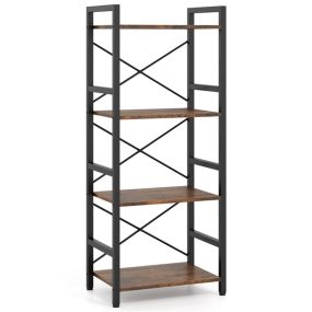 Estantería Estrecha Librería Industrial 4 Niveles Estructura Metálica Resistente Diseño Anticaída 41,5 x 27,5 x 100cm Marrón Rústico y Negro
